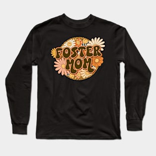 Foster Mom Retro Groovy Floral Leopard Long Sleeve T-Shirt